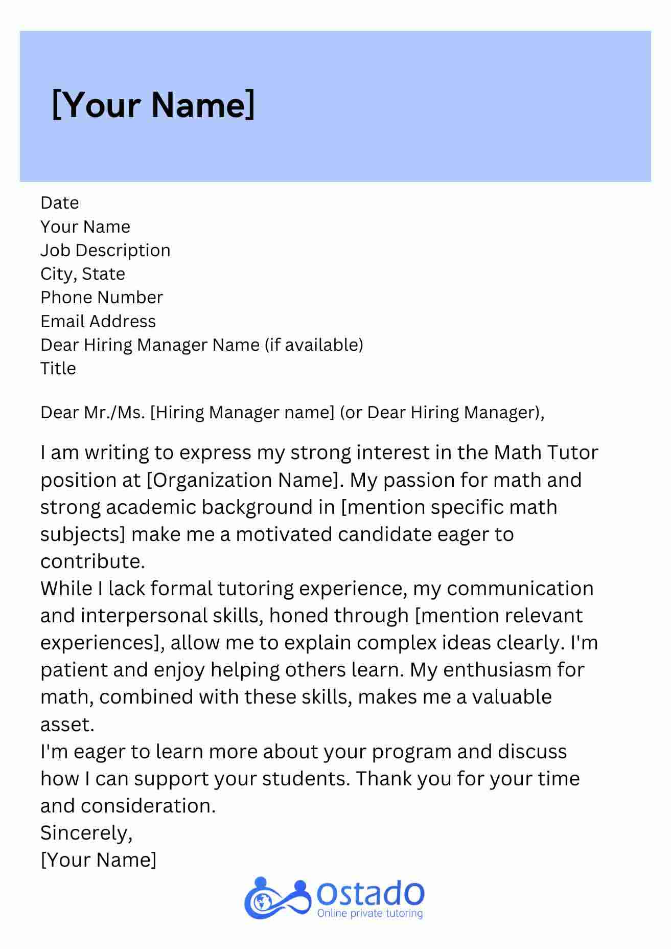 maths tutor cover letter no experience 