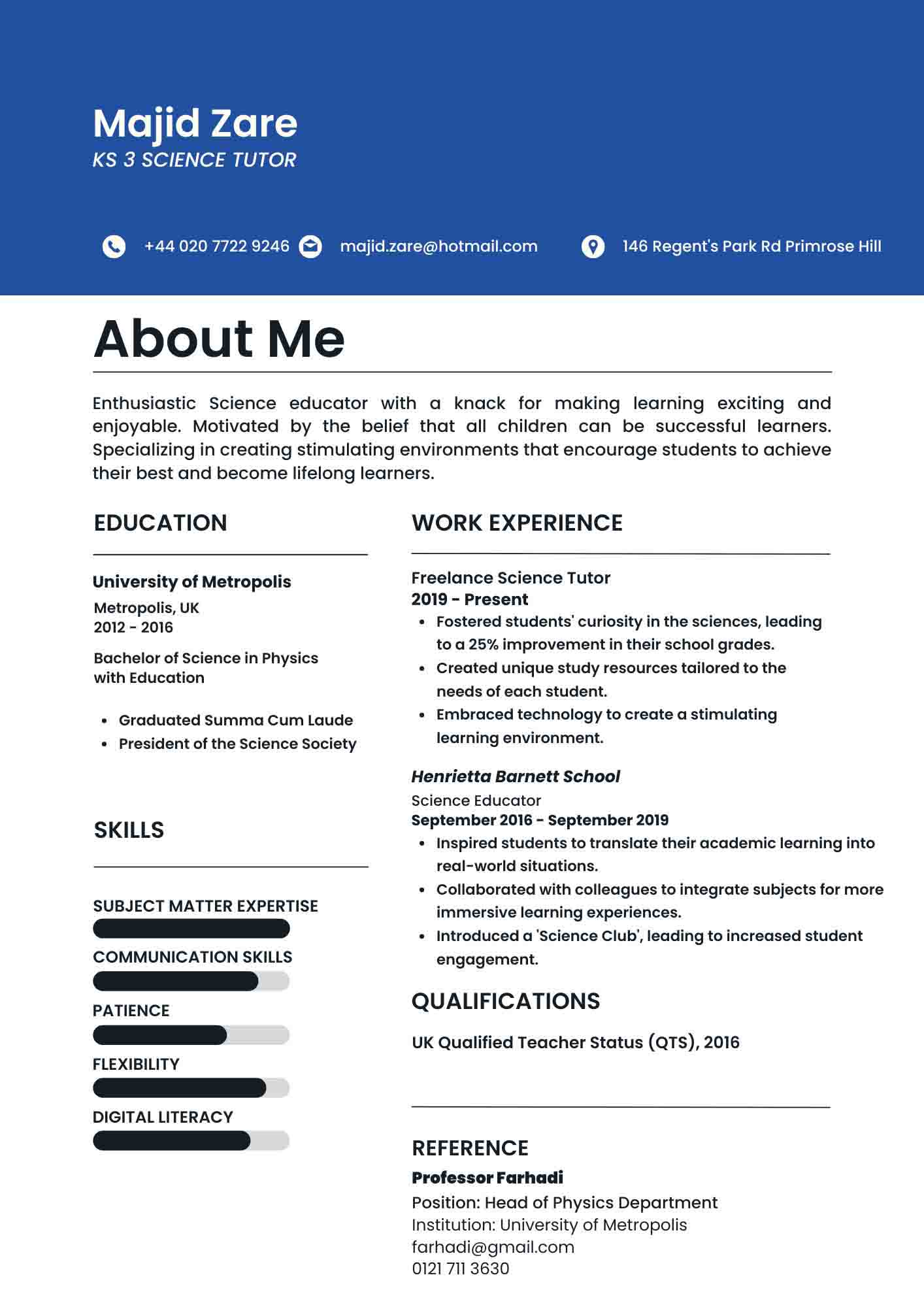 science tutor resume sample