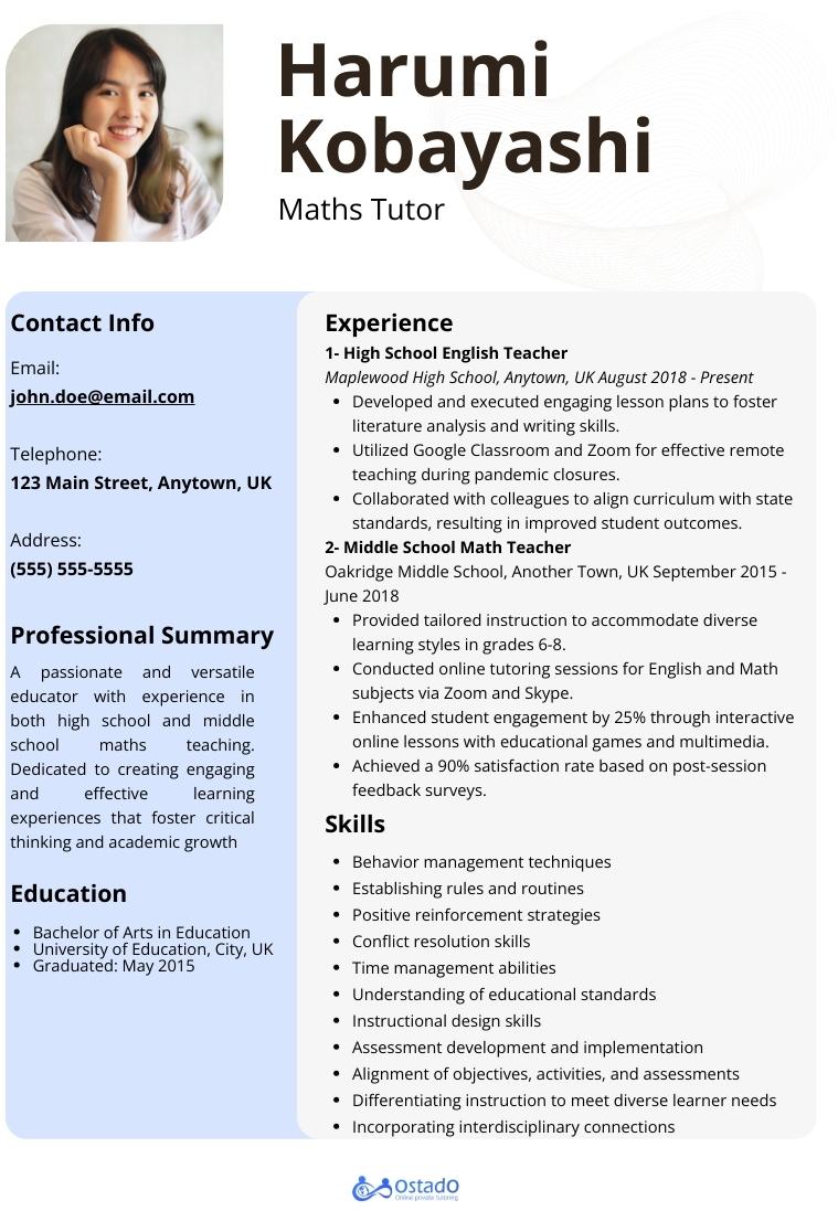 chronological tutor resume sample