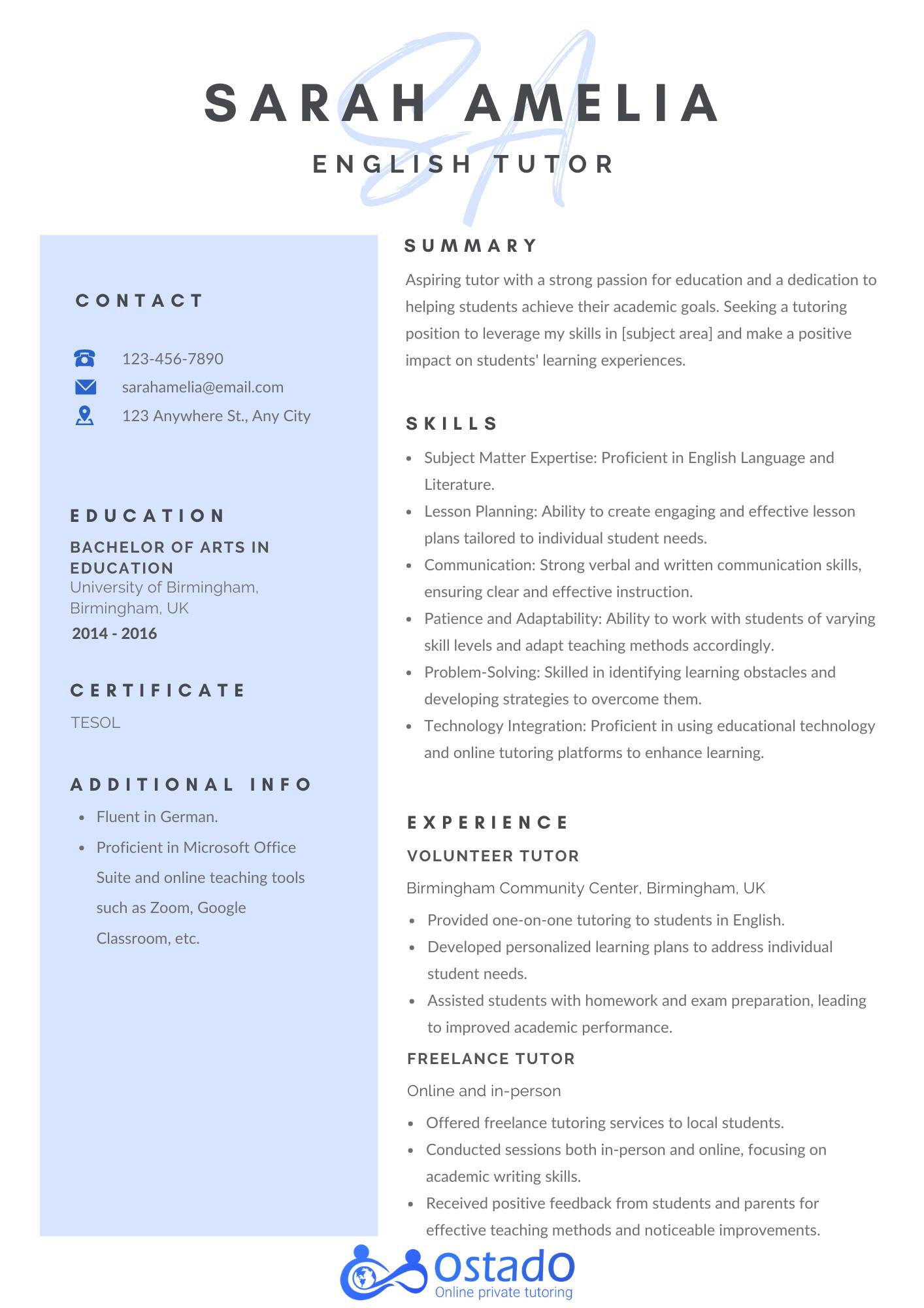 Functional tutor resume format