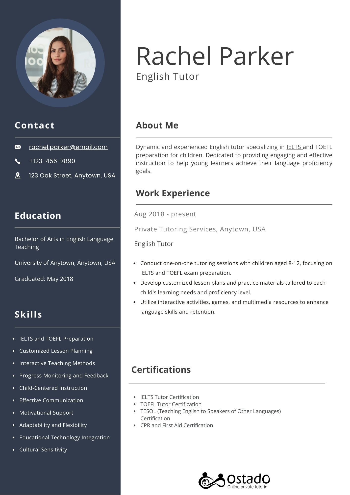 English tutor resume example