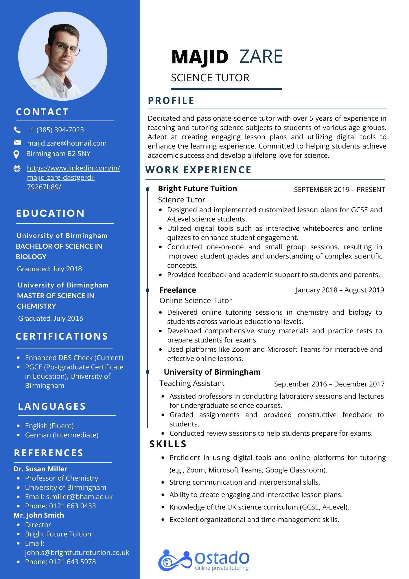 Targeted tutor resume format