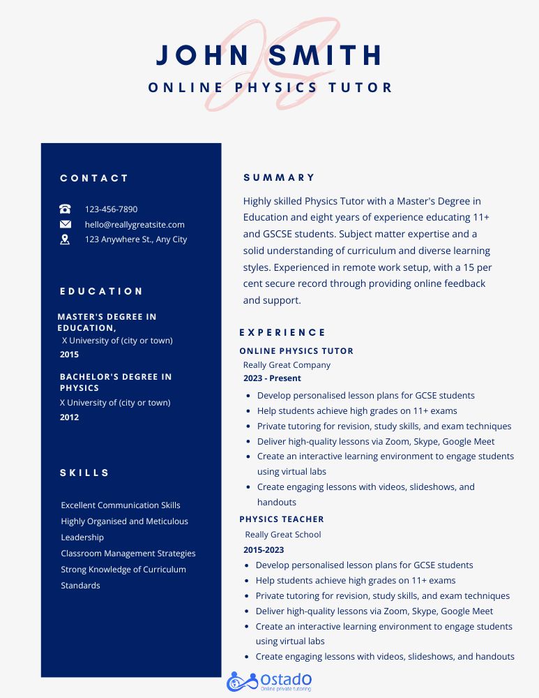 online tutor resume 