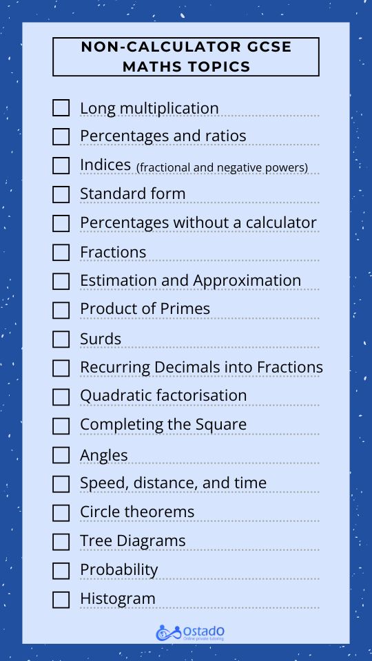 Non-calculator GCSE maths topics