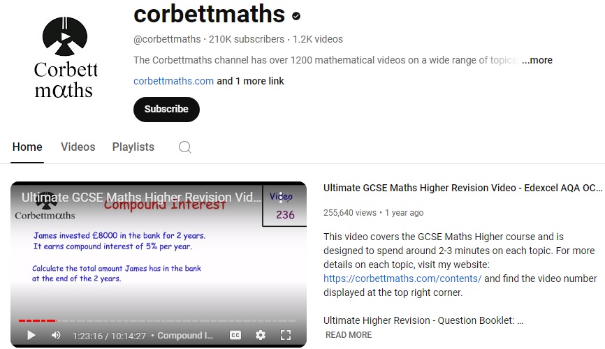 YouTube channel for maths